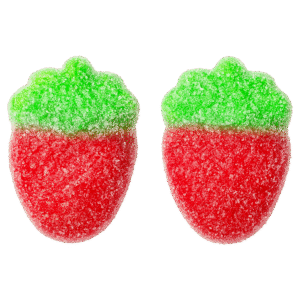 Fresas del bosque pica ácidas con azúcar en colores rojo y verde