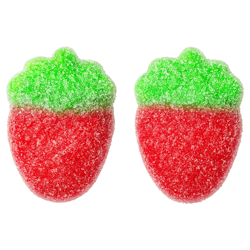 Fresas del bosque pica ácidas con azúcar en colores rojo y verde