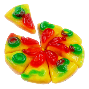 Gominolas con forma de porciones de pizza de colores brillantes y acabado gelatinoso