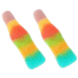 Botellas de gelatina multicolor con recubrimiento ácido y textura suave