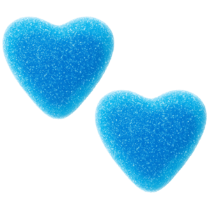 Corazón azul relleno pica sabor frambuesa con cobertura ácida y relleno jugoso