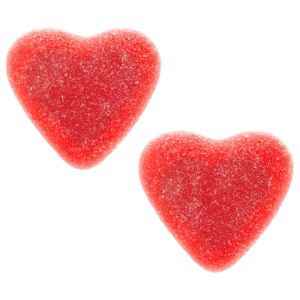 Corazón rojo relleno pica de gelatina con cobertura ácida y relleno tierno