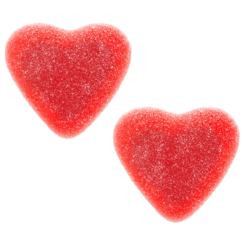 Corazón rojo relleno pica de gelatina con cobertura ácida y relleno tierno