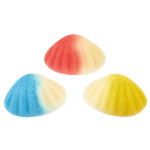 Almejas foam de gominola tricolor con textura esponjosa en colores surtidos