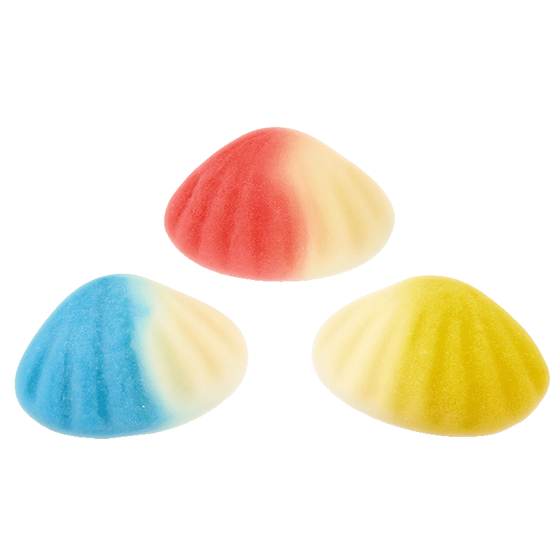 Almejas foam de gominola tricolor con textura esponjosa en colores surtidos