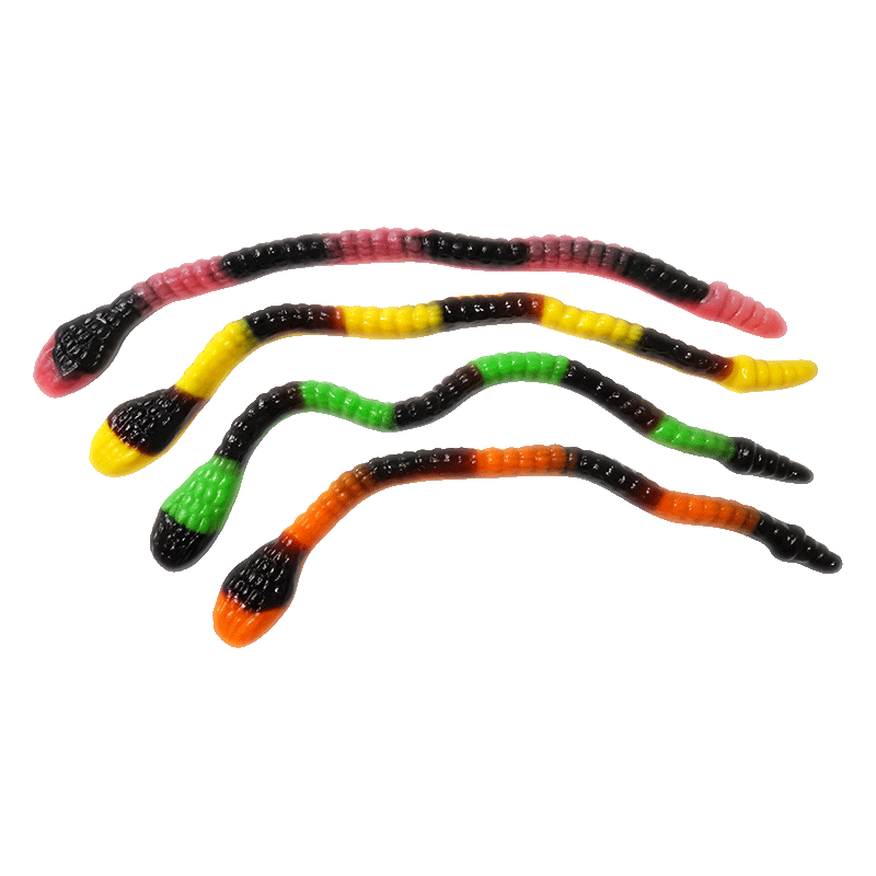 Gominolas largas con forma de anaconda en colores surtidos con acabado brillante