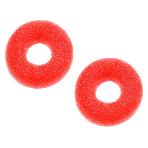 Aros de fresa pica recubiertos de azúcar ácido con forma de anillo rojo