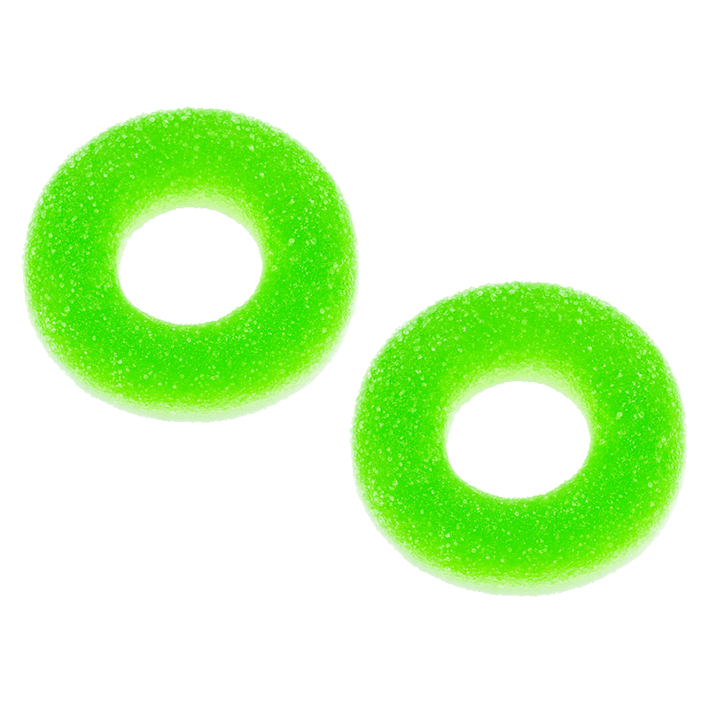 Aros de manzana pica verdes con azúcar ácido en forma de anillo