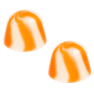 Besos twist caramelo brillo de gominola naranja y blanca con acabado brillante