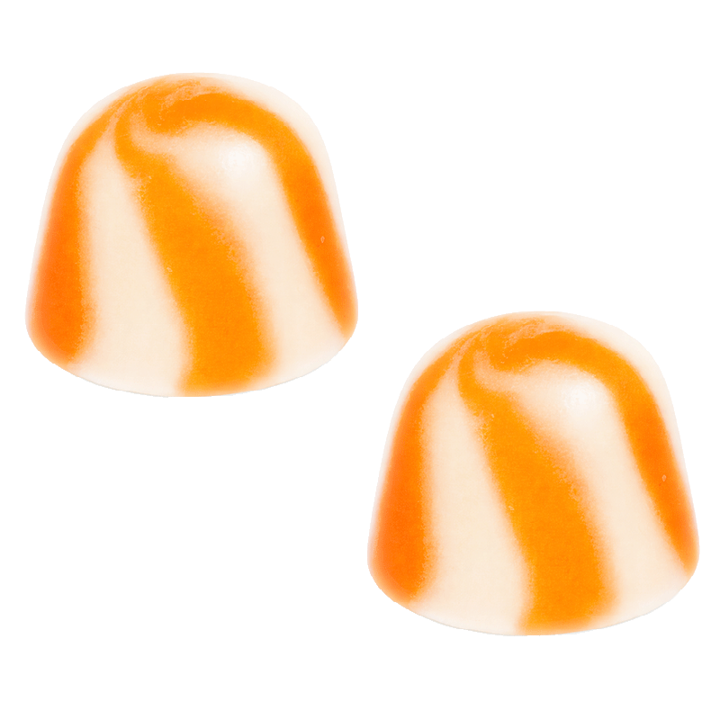 Besos twist caramelo brillo de gominola naranja y blanca con acabado brillante