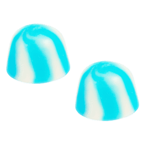 Besos twist azules brillo de gominola azul y blanca con acabado brillante