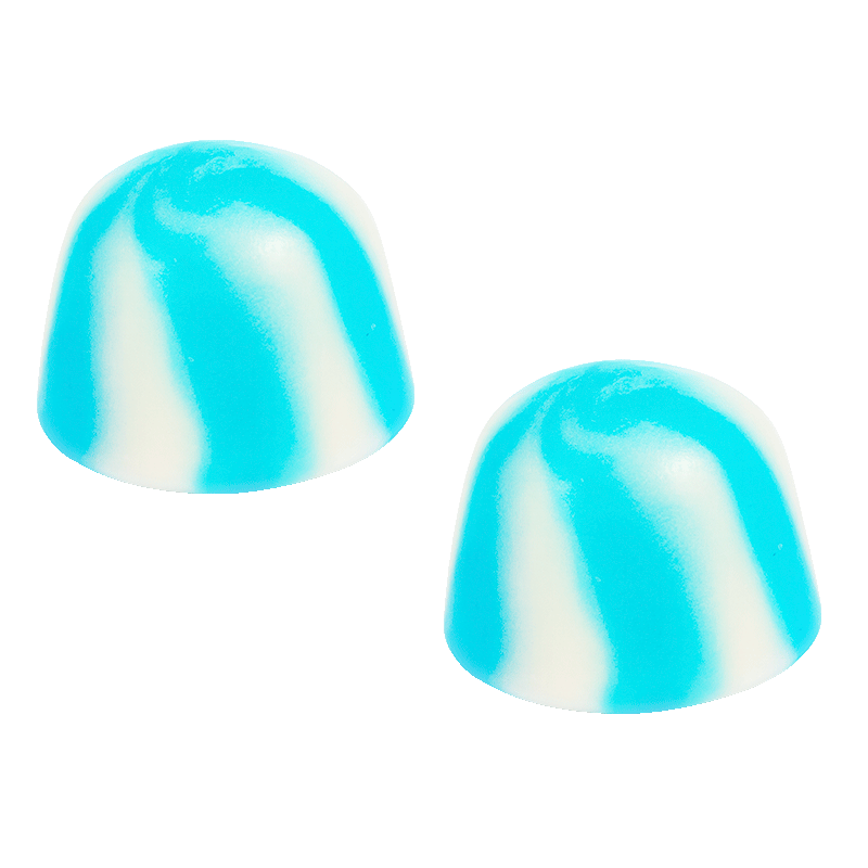 Besos twist azules brillo de gominola azul y blanca con acabado brillante