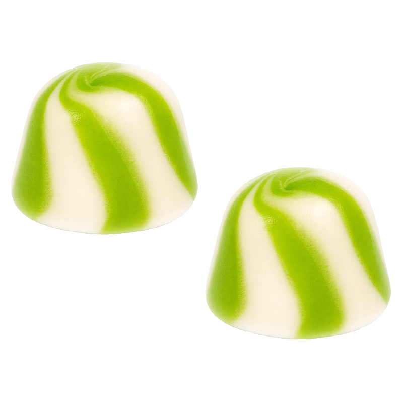 Besos twist manzana brillo de gominola bicolor verde y blanco con sabor manzana
