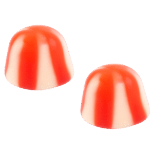 Besos twist rojo brillo de gominola bicolor roja y blanca con acabado brillante