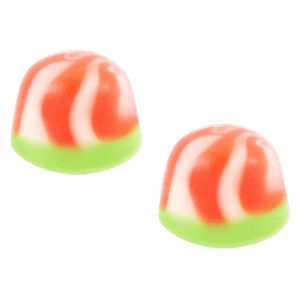 Besos twist sandía brillo de gominola con acabado brillante en tonos rojo, blanco y verde