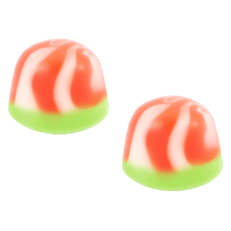 Besos twist sandía brillo de gominola con acabado brillante en tonos rojo, blanco y verde