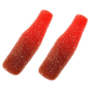 Botellas cherry cola pica con azúcar ácido y textura gelatinosa