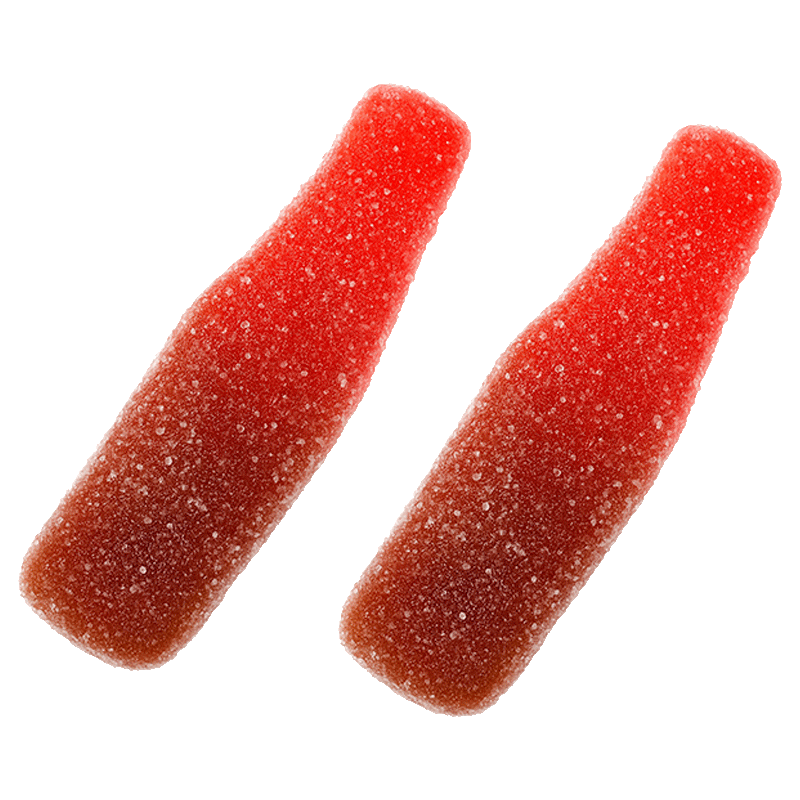 Botellas cherry cola pica con azúcar ácido y textura gelatinosa