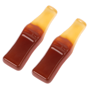 Botella cola brillo de gominola con acabado brillante y sabor clásico a cola