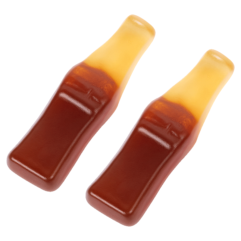 Botella cola brillo de gominola con acabado brillante y sabor clásico a cola