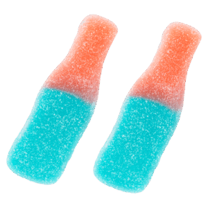 Botellas tutti pica ácidas con azúcar y colores azul y rojo