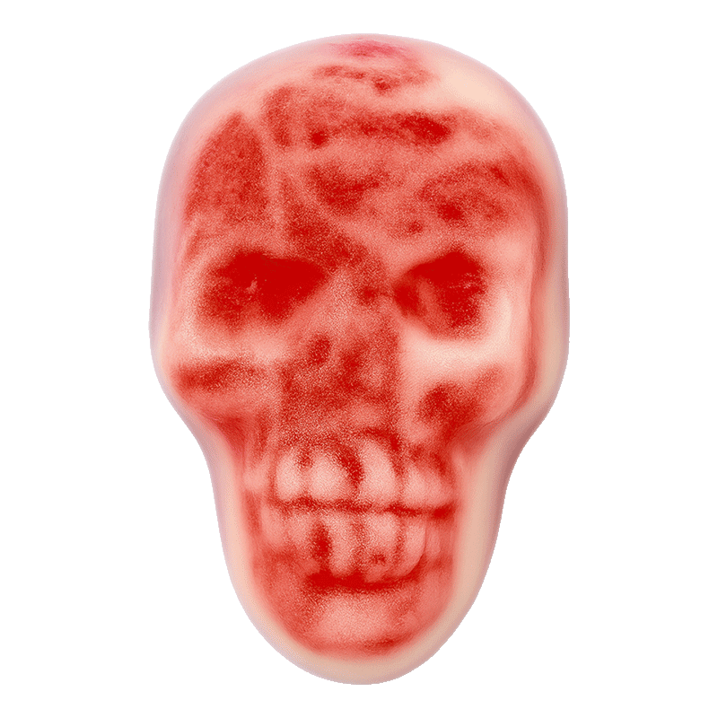 Calaveras rellenas brillo de gelatina con acabado brillante y centro jugoso