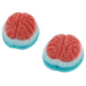 Cerebros pica ácidos de fresa con azúcar y colores rojo y azul