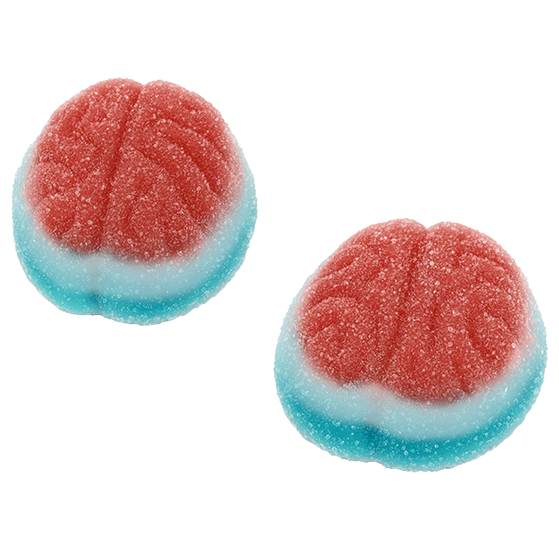 Cerebros pica ácidos de fresa con azúcar y colores rojo y azul