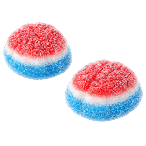 Cerebros rellenos pica de gelatina con recubrimiento ácido y centro jugoso