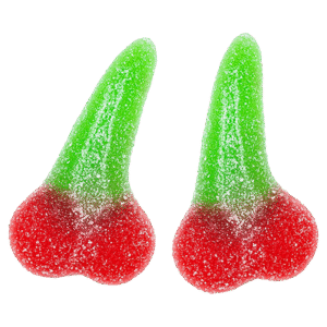 Cerezas pica ácidas con azúcar en colores rojo y verde