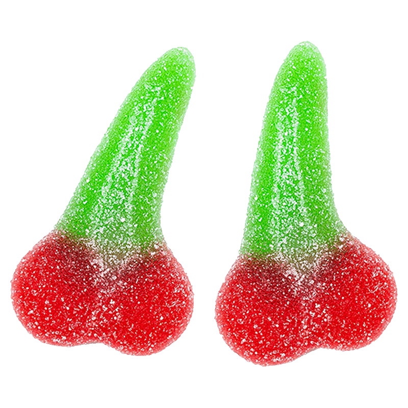 Cerezas pica ácidas con azúcar en colores rojo y verde