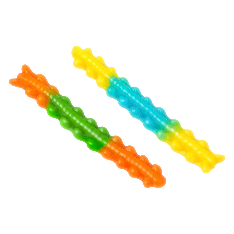 Gominolas Ciempiés Brillo multicolor con acabado brillante y forma alargada