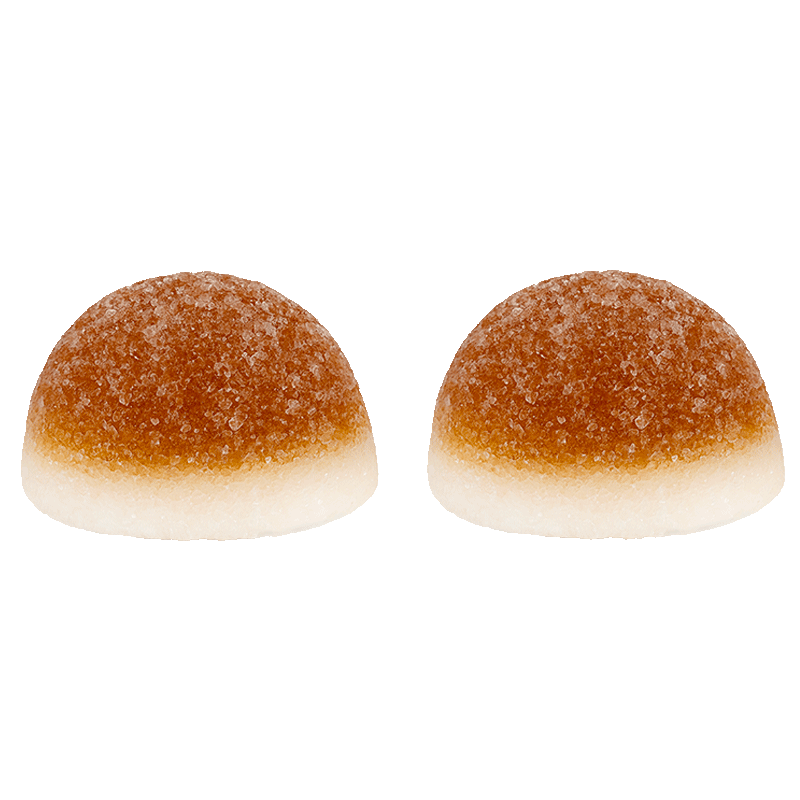 Cocos azúcar de gelatina con forma redondeada y cobertura azucarada sabor coco