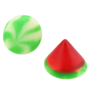 Gominolas Conos Twist Fresa Brillo con acabado brillante en colores rojo, verde y blanco
