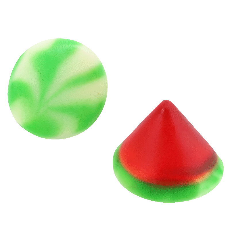 Gominolas Conos Twist Fresa Brillo con acabado brillante en colores rojo, verde y blanco