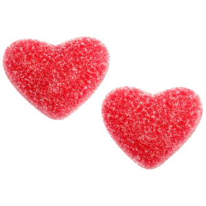 Corazones de fresa y nata recubiertos de azúcar con acabado rojo brillante