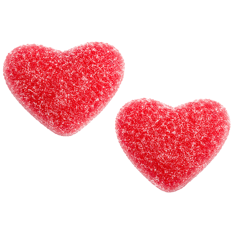 Corazones de fresa y nata recubiertos de azúcar con acabado rojo brillante