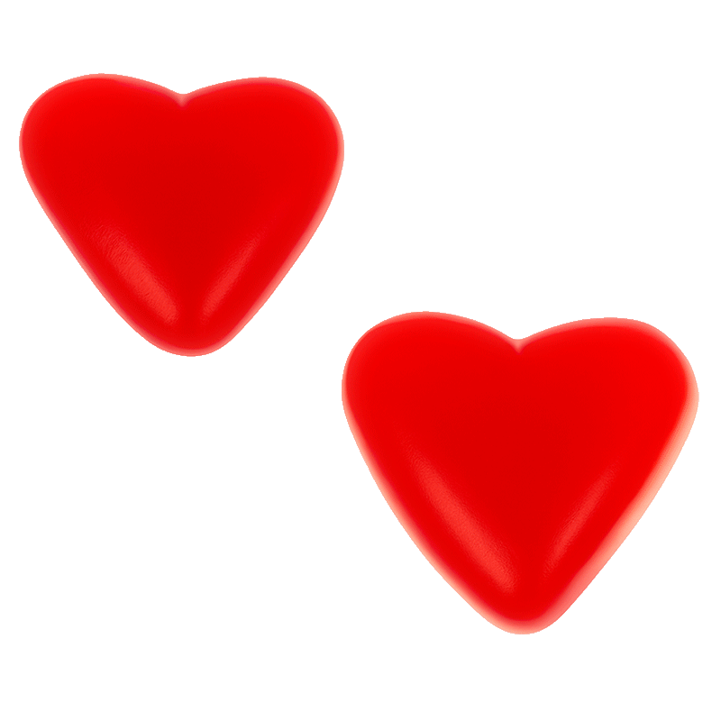 Gominolas Corazones Fresa Nata Brillo con acabado brillante y forma de corazón rojo