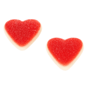 Corazones fresa nata pica ácidos con azúcar en color rojo y blanco