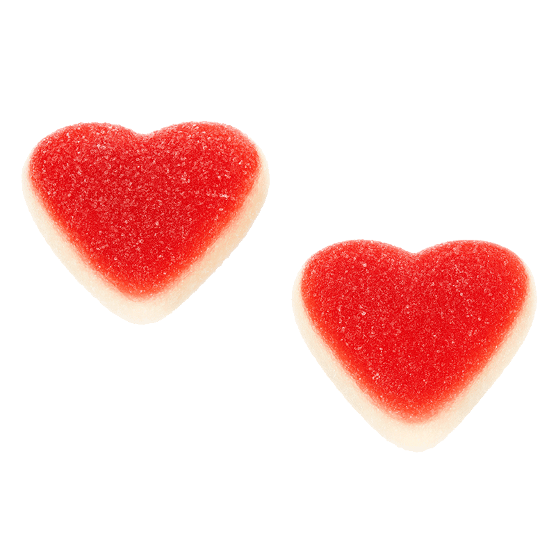 Corazones fresa nata pica ácidos con azúcar en color rojo y blanco