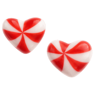 Gominolas Corazones Twist Fresa Nata Brillo con forma de corazón y espiral roja y blanca brillante