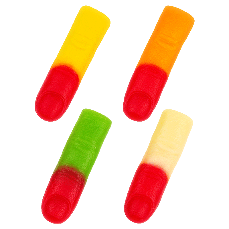 Gominolas Dedos Surtido Brillo de colores surtidos con forma de dedo y acabado brillante
