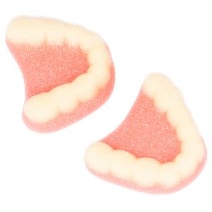 Dentaduras abuela pica ácidas de fresa y nata con azúcar