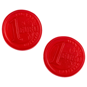 Gominolas Euros Rojos Brillo con forma de moneda y acabado brillante