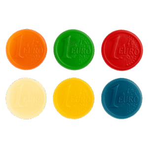 Gominolas Euros Surtido Brillo de colores con forma de moneda