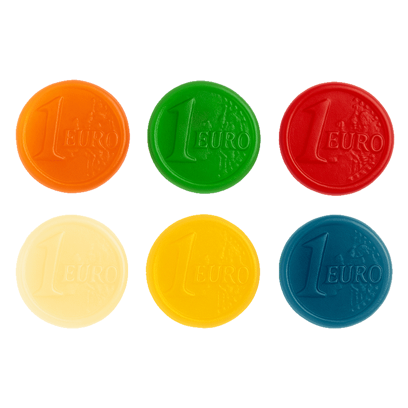 Gominolas Euros Surtido Brillo de colores con forma de moneda