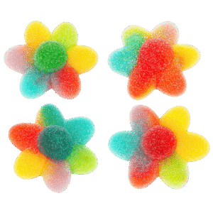 Flores multicolor azúcar de gelatina con recubrimiento azucarado y colores vivos