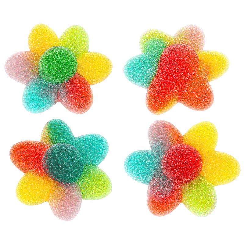 Flores multicolor azúcar de gelatina con recubrimiento azucarado y colores vivos