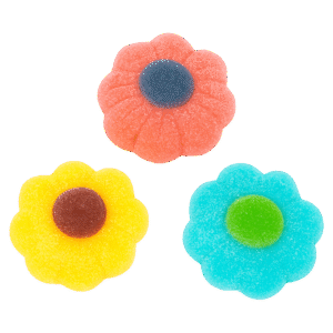Flores surtidas de gelatina recubiertas de azúcar en colores variados