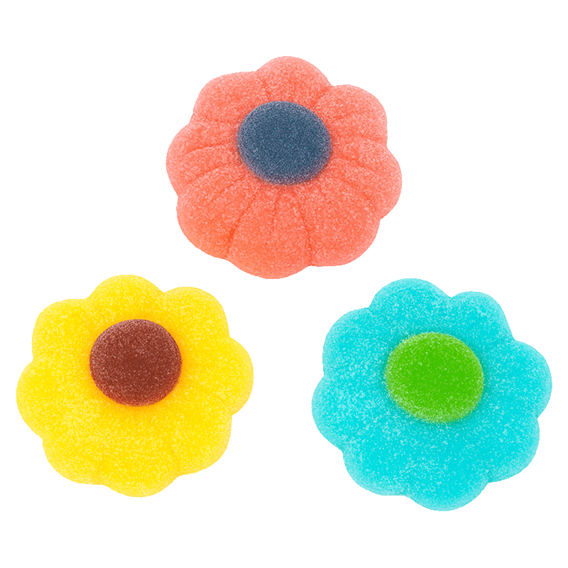 Flores surtidas de gelatina recubiertas de azúcar en colores variados